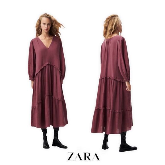 ZARA | Dark Purple | PLEATED DRESS - Picture 1 of 11